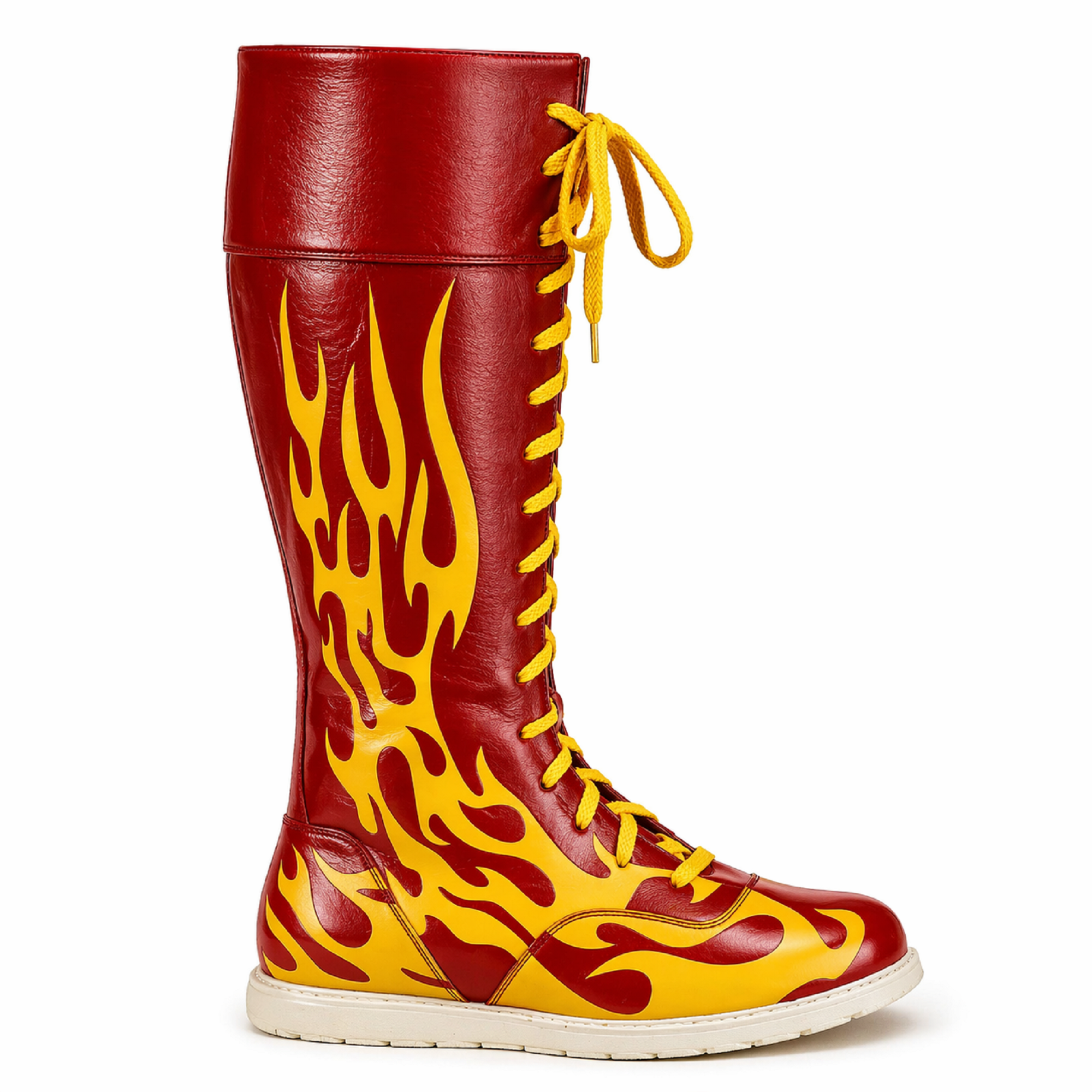 Custom Red & Gold Flame Pro Wrestling Boots – Premium Leather Ring Boots