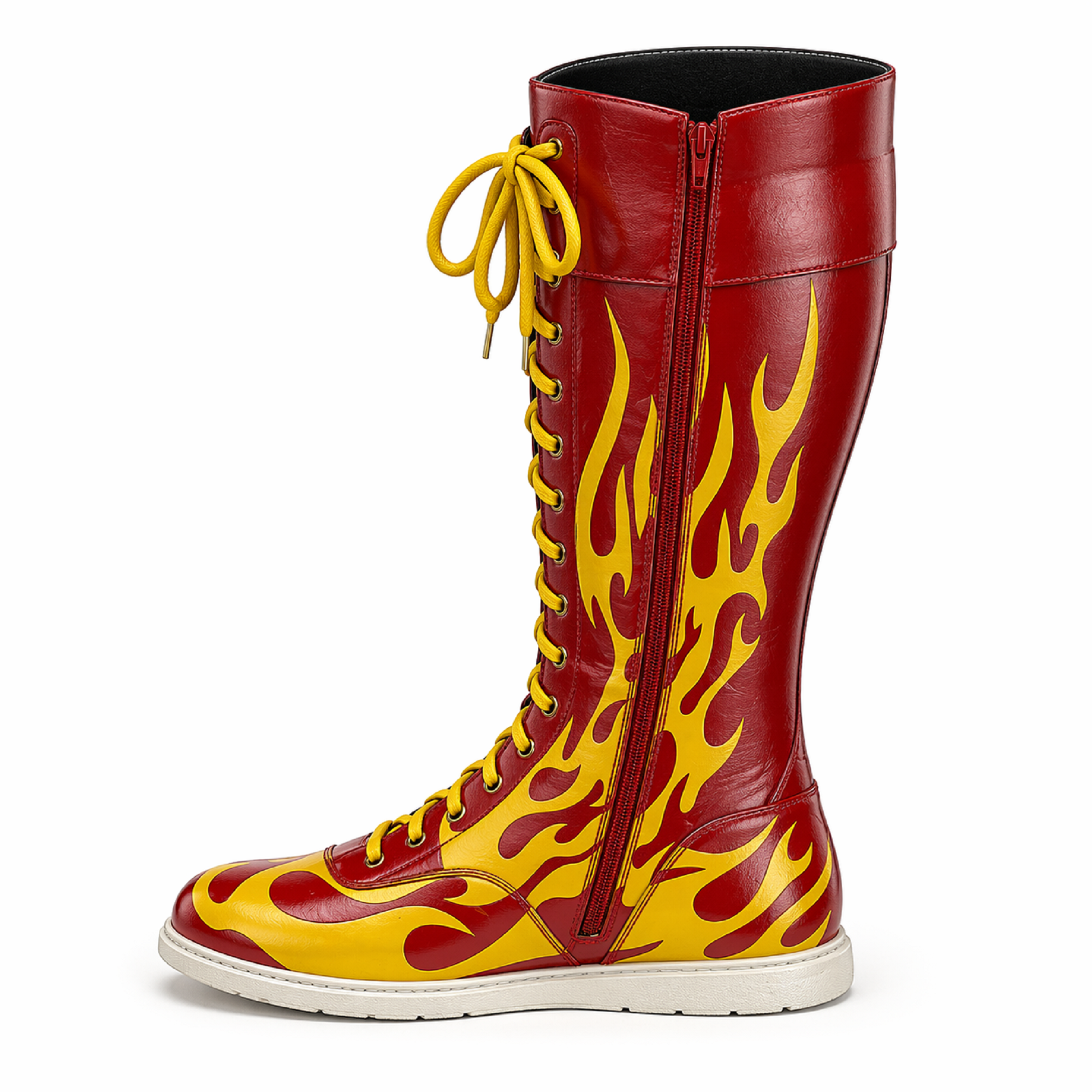 Custom Red & Gold Flame Pro Wrestling Boots – Premium Leather Ring Boots