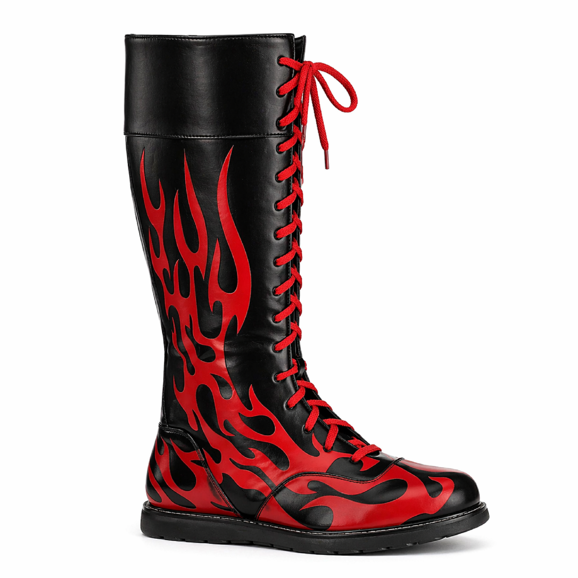 Men's Pro Wrestling Black & Red Flame Boots – High Top Wrestling Shoes