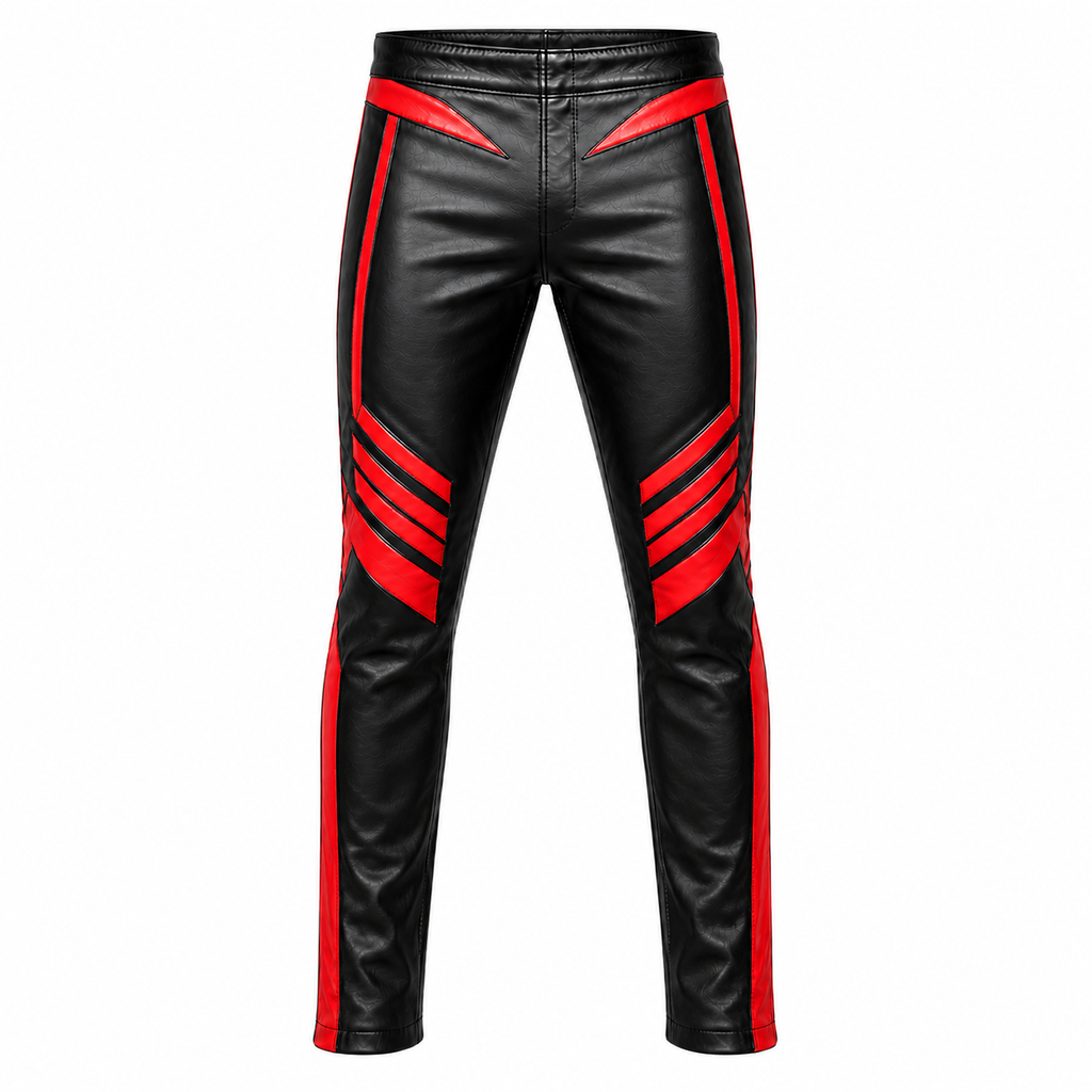 Custom Men’s Leather Wrestling Pants – Black & Red Performance Trousers