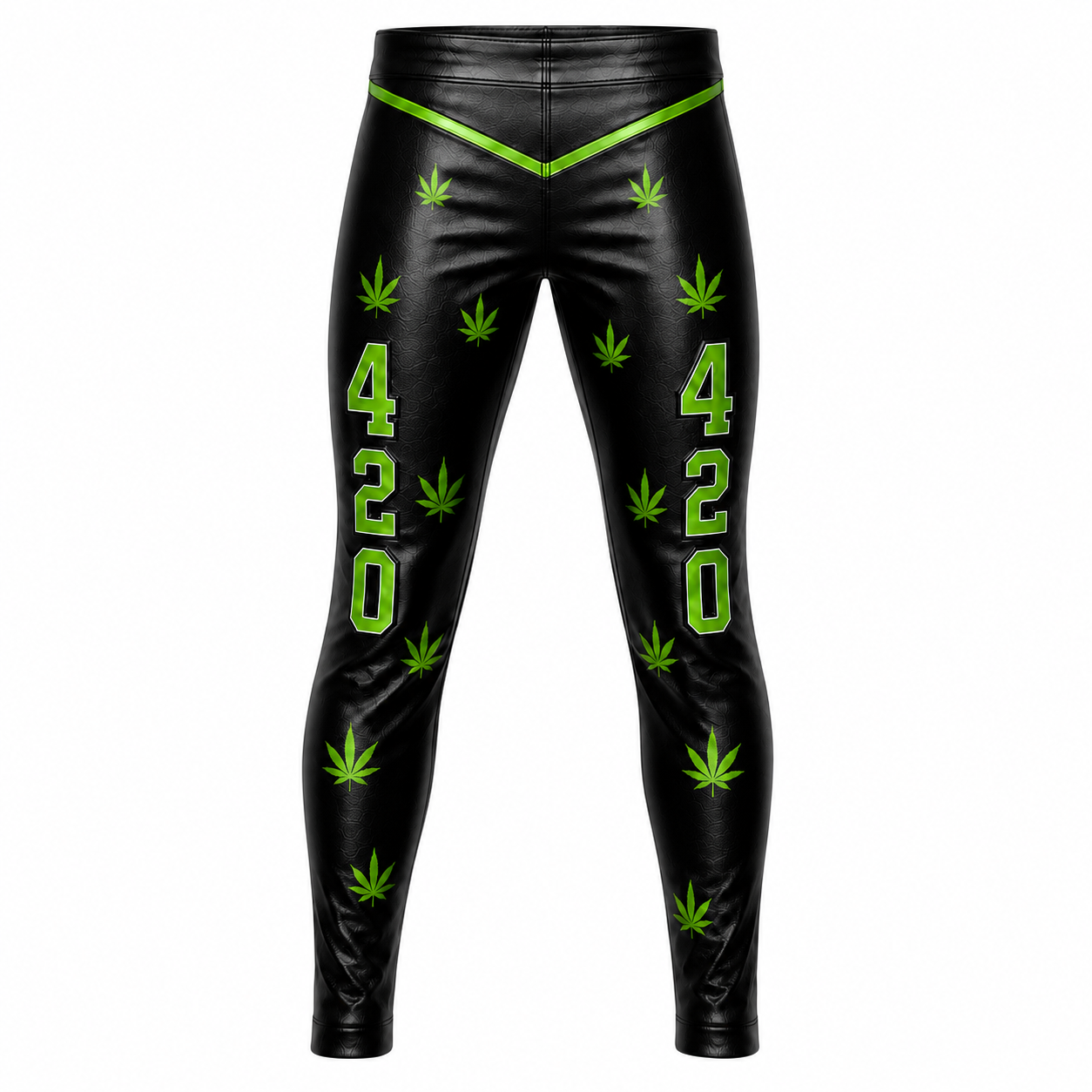 Custom Black & Green Leather Wrestling Pants, 420 Wrestling Tights, Handmade Professional Ring Gear