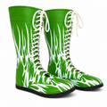 Custom Green & White Flame Wrestling Boots – High Top Wrestling Shoes for Men
