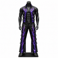 Custom Purple Flame Leather Wrestling Vest & Pants Set | Handmade Pro Wrestling Entrance Gear | Premium Genuine Leather Ring Attire
