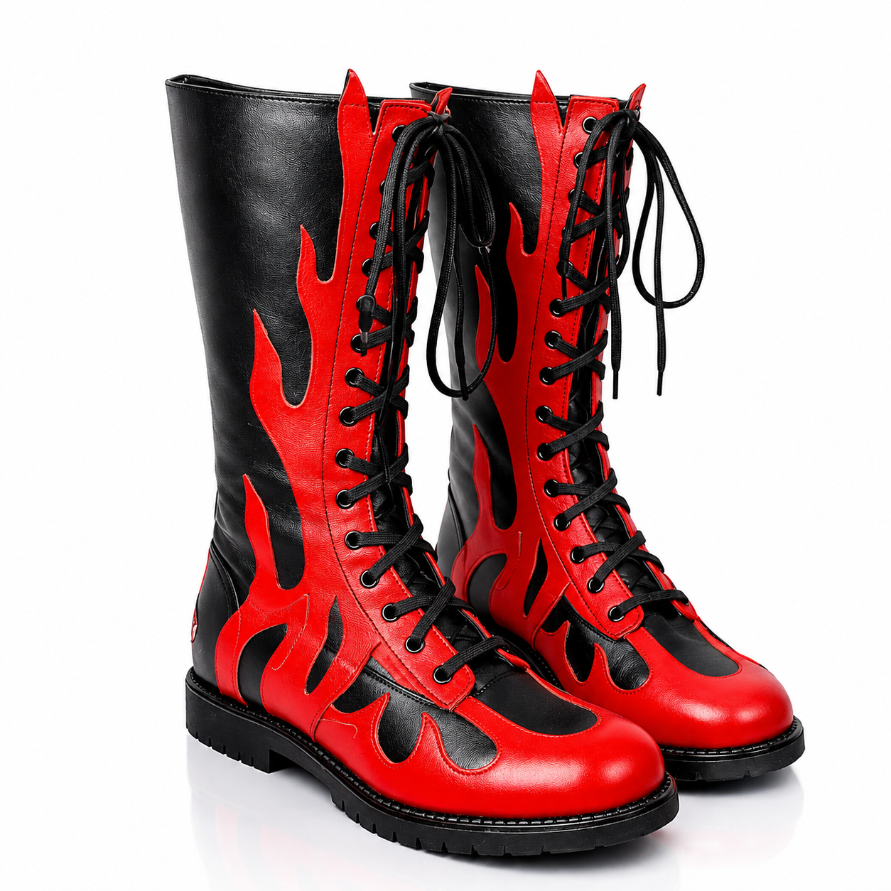 Flame Wrestling Boots – Black & Red Leather Wrestling Boots | High Top Performance Boots