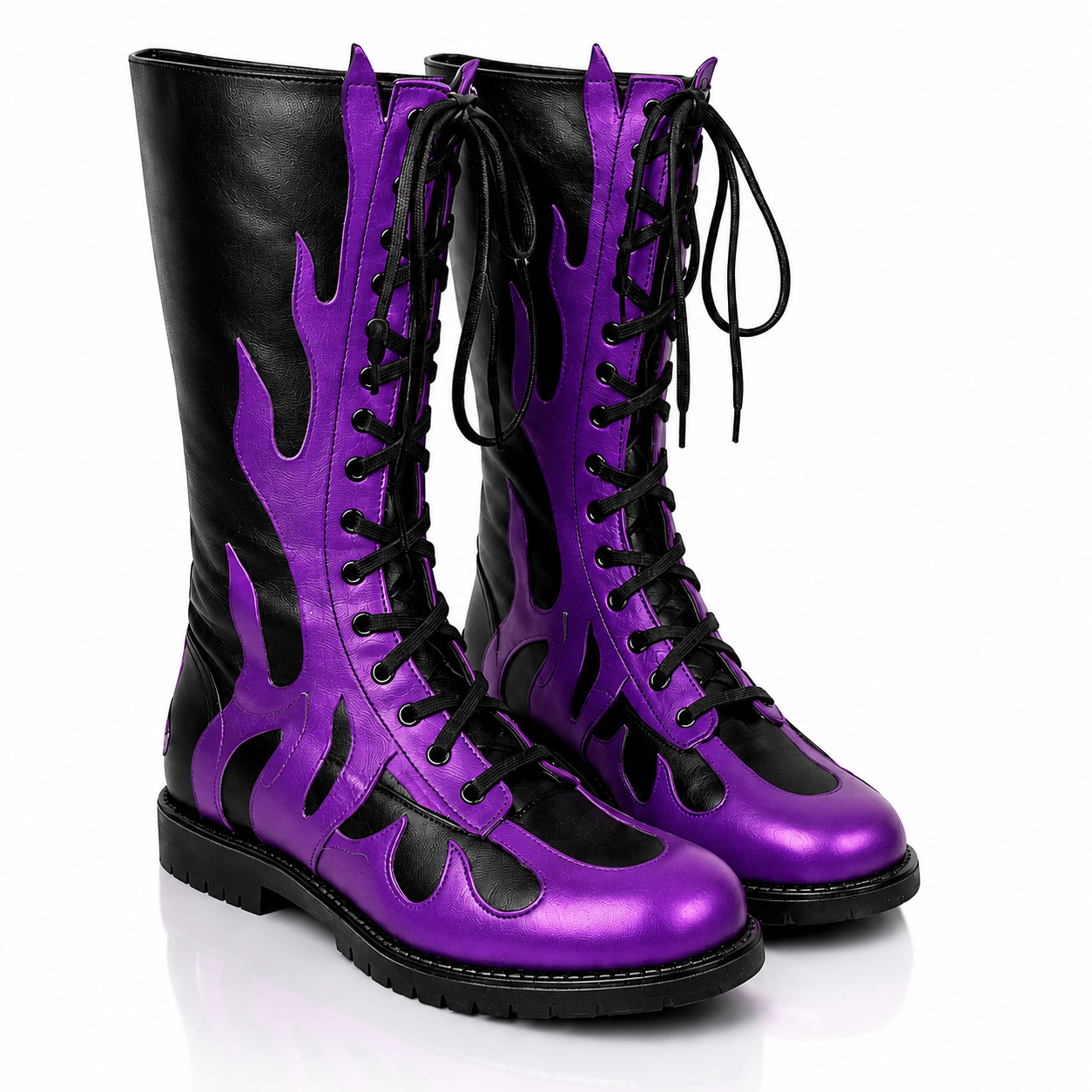 Purple Flame Wrestling Boots – Black & Purple High Top Wrestling Boots