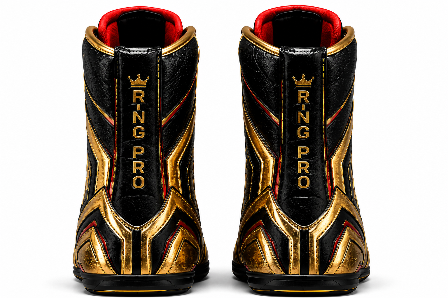 Men’s Boxing Boots, High Top Boxing Shoes, Black Gold Red Professional Fight Boots
