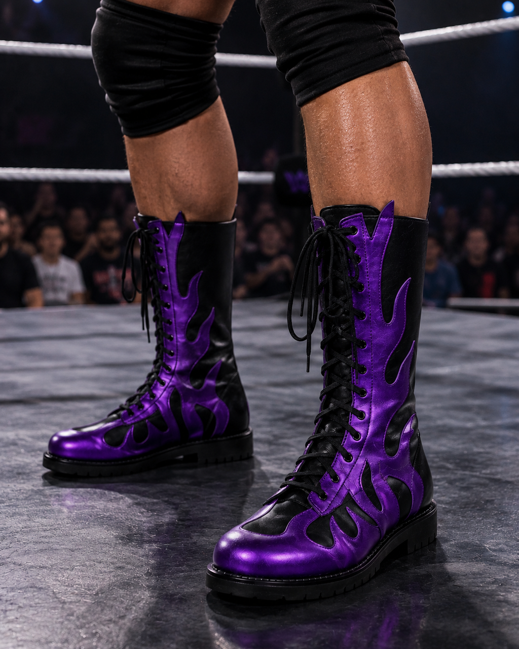 Purple Flame Wrestling Boots – Black & Purple High Top Wrestling Boots