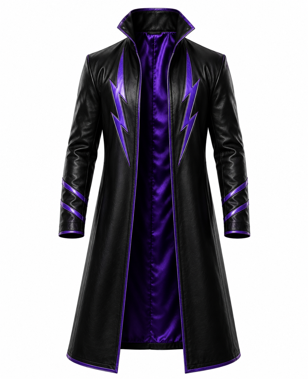 Black & Purple Leather Wrestling Long Coat – Custom Pro Wrestling Entrance Coat