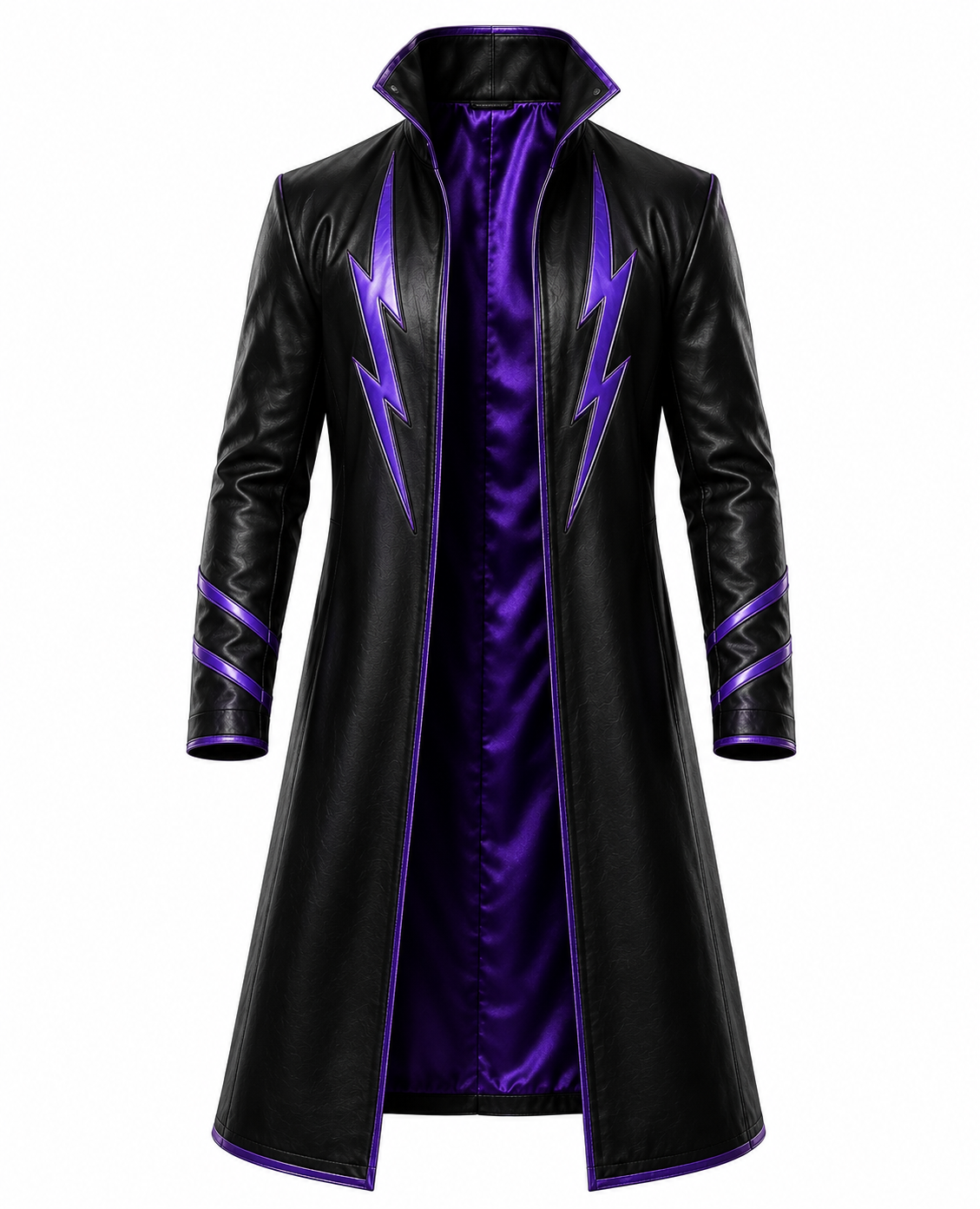Black & Purple Leather Wrestling Long Coat – Custom Pro Wrestling Entrance Coat