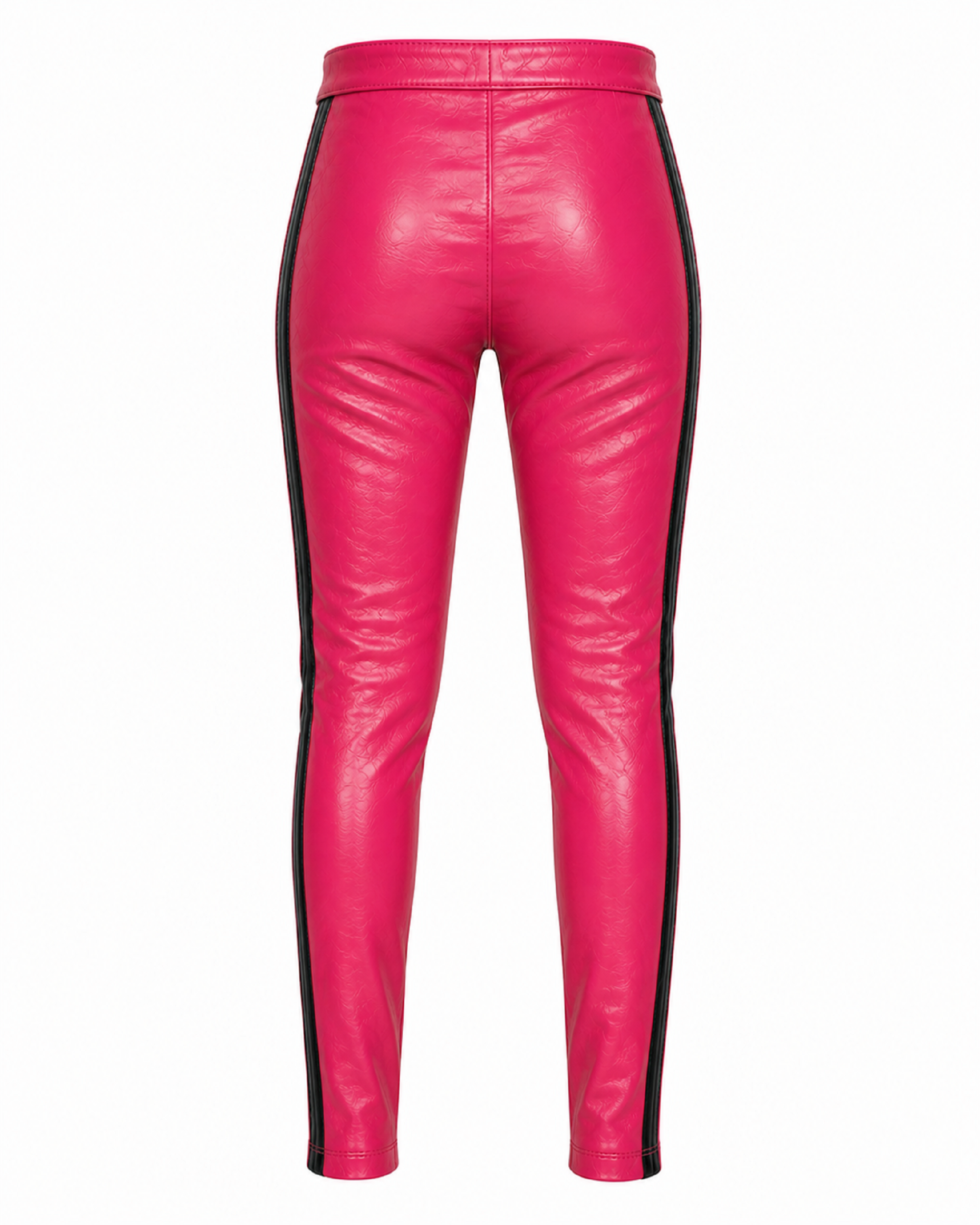 Men's Pink Leather Pants with Black Lightning Bolt Design – Lace-Up Motorcycle & Wrestling Trousers