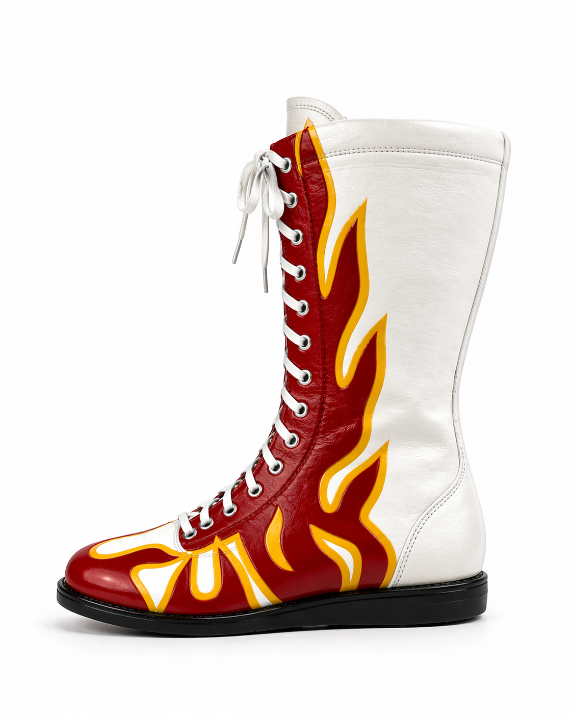 Red & White Flame Pro Wrestling Boots – High Top Wrestling Shoes