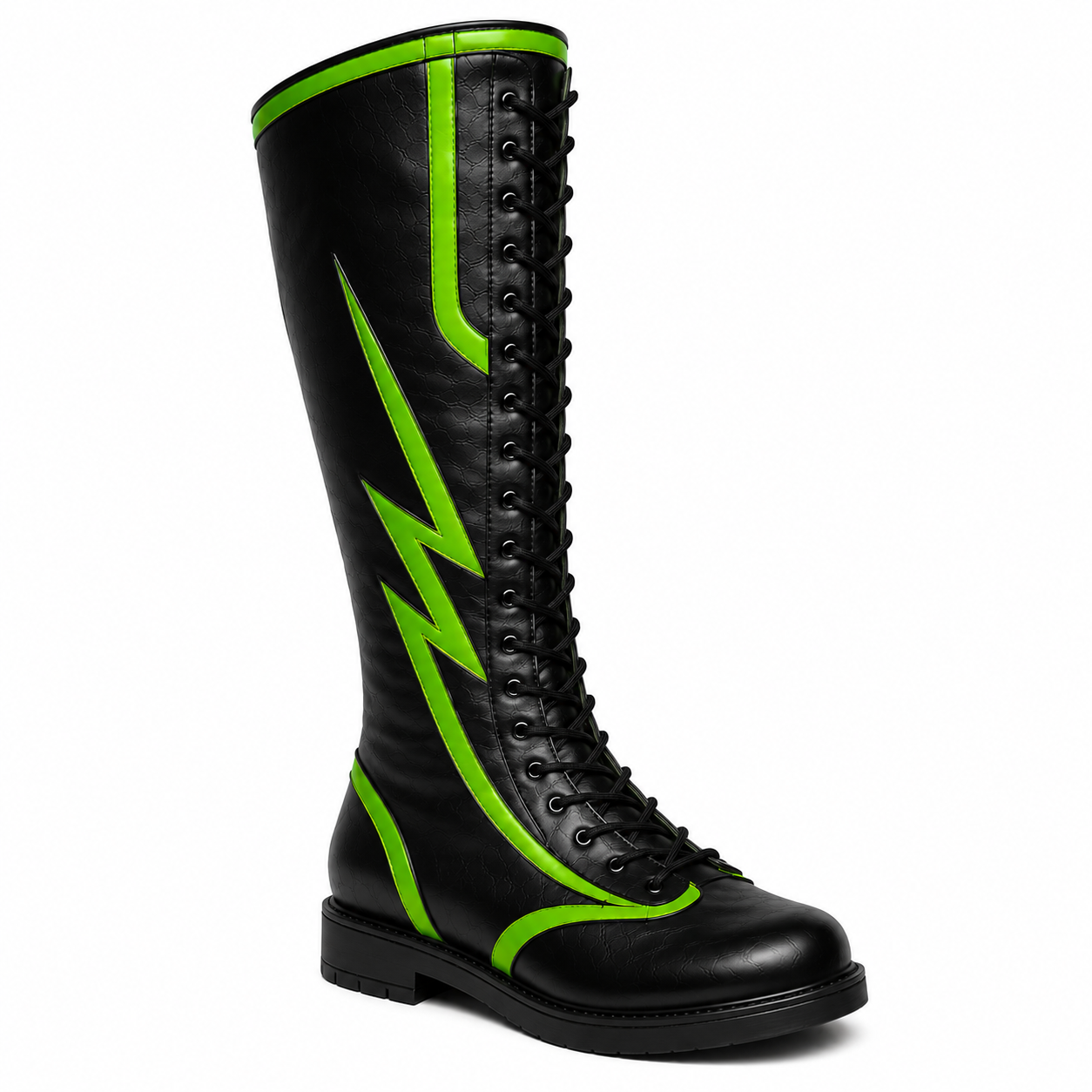 Black Neon Green Wrestling Boots – Men’s High Top Wrestling Shoes, Lightning Design, Lace Up Wrestling Gear