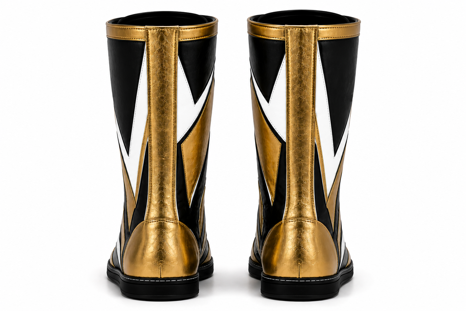 Custom Black Gold White Wrestling Boots – High Top Professional Wrestling Shoes