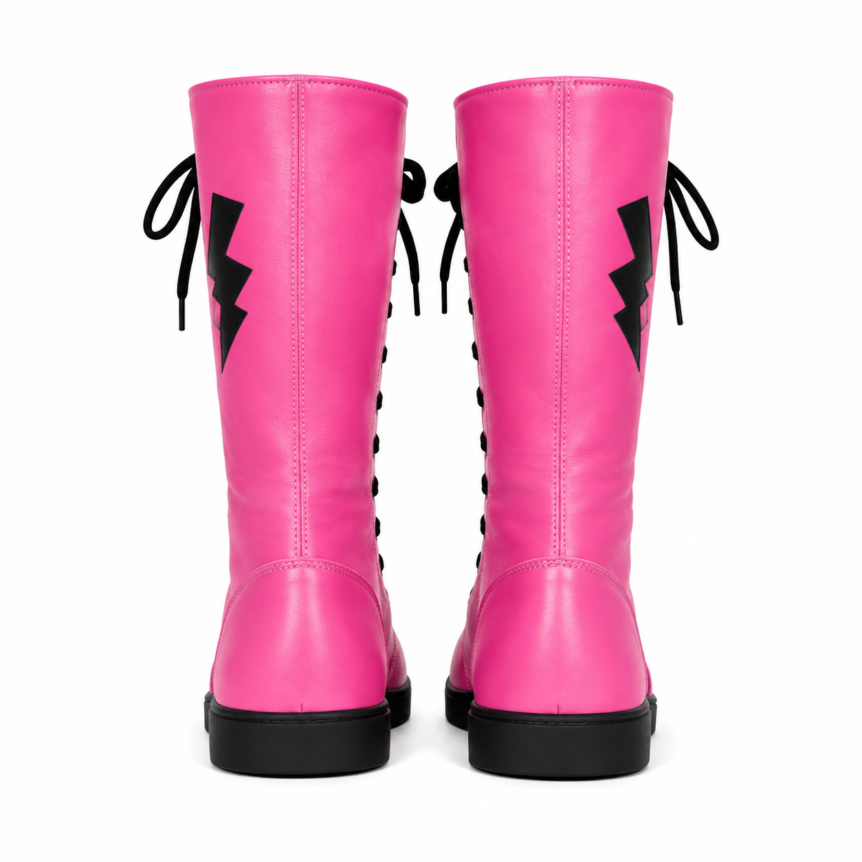 Custom Women Pink & Black Lightning Pro Wrestling Boots – Premium Leather High-Top Ring Boots