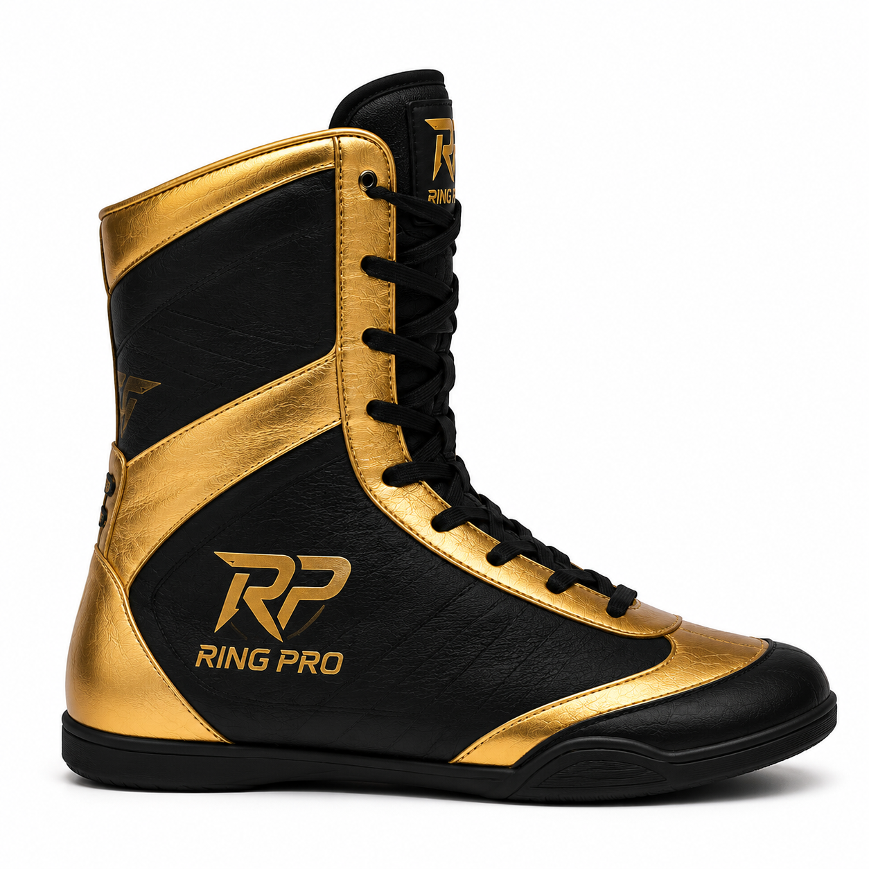 Custom Black & Gold Boxing Boots – High Top Professional Boxing Shoes