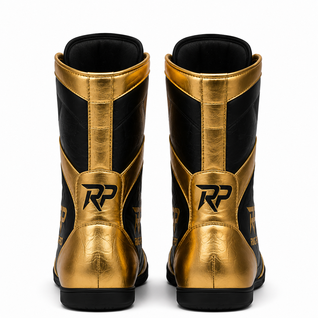 Custom Black & Gold Boxing Boots – High Top Professional Boxing Shoes