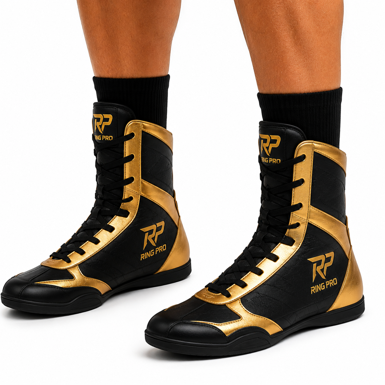 Custom Black & Gold Boxing Boots – High Top Professional Boxing Shoes