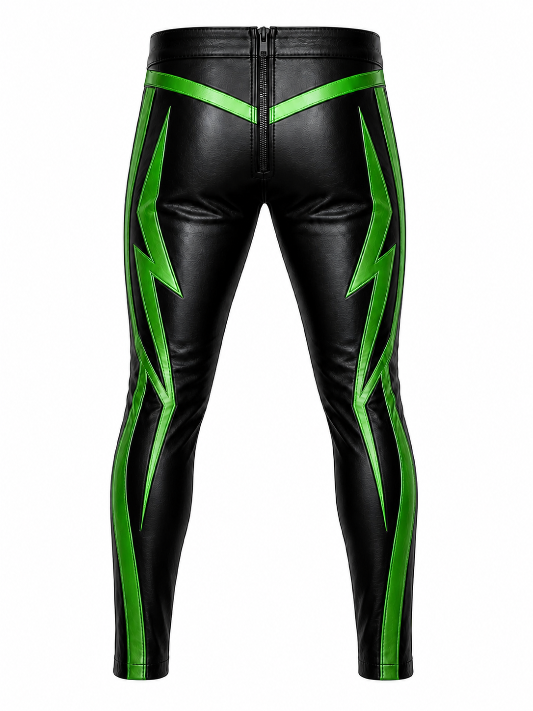 Men's Black & Green Leather Pants – Lightning Bolt Motorcycle & Wrestling Trousers