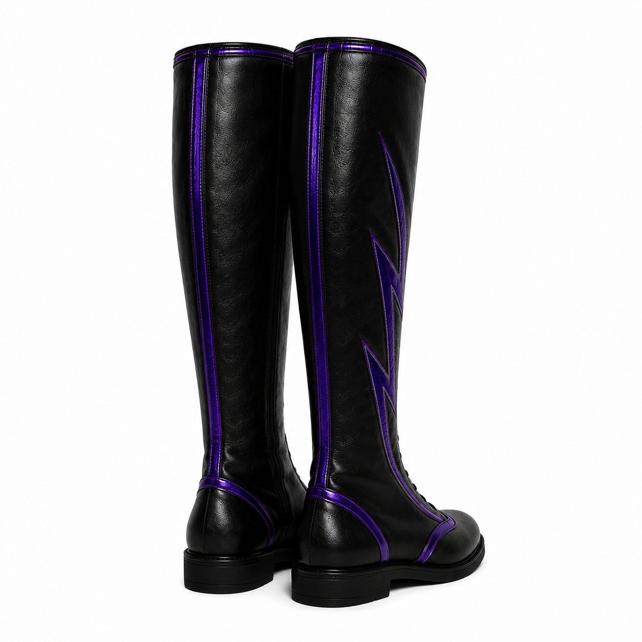 Black & Purple Lightning Pro Wrestling Boots – Premium Leather High-Top Ring Boots