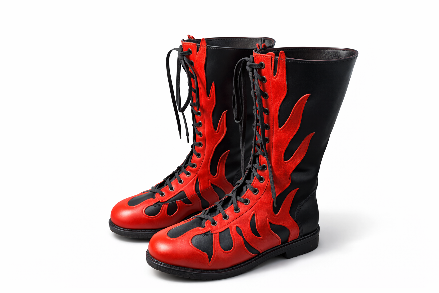 Flame Wrestling Boots – Black & Red Leather Wrestling Boots | High Top Performance Boots
