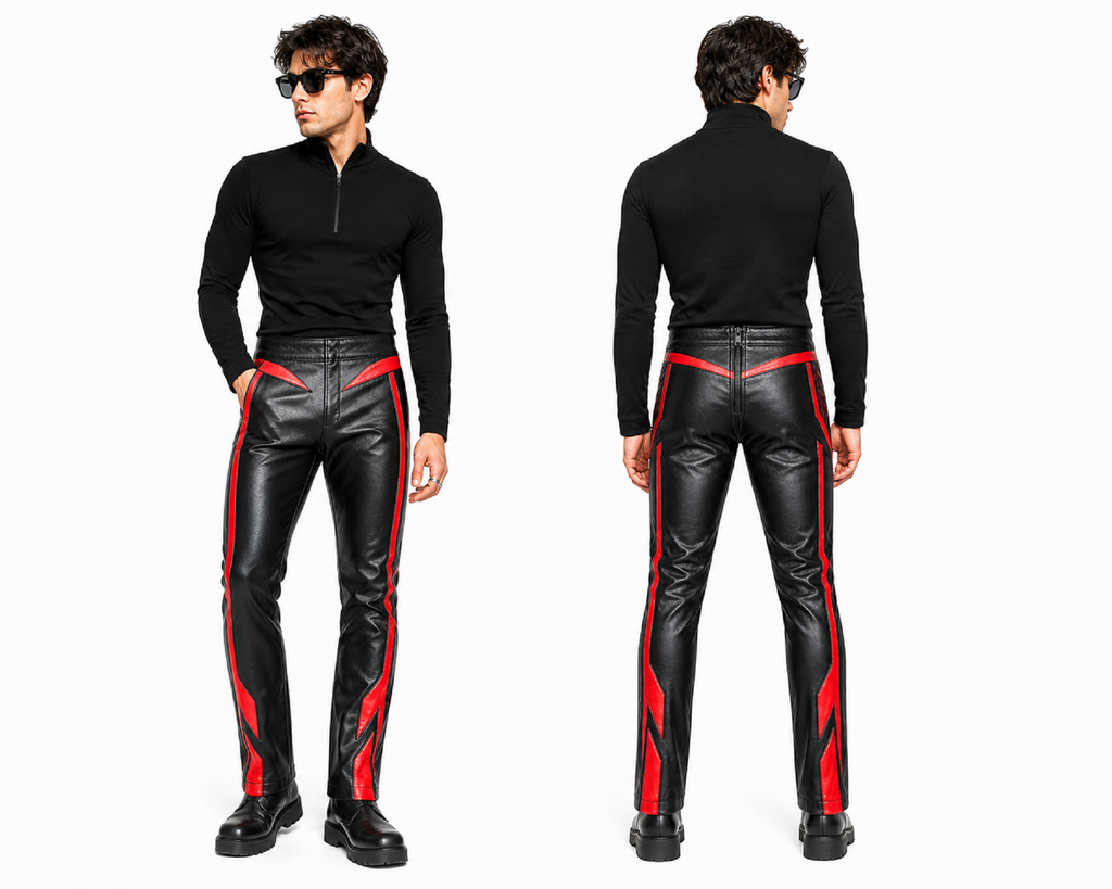 Custom Men’s Leather Wrestling Pants – Black & Red Performance Trousers