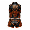 Women’s Black & Orange Leather Wrestling Vest and Shorts Set – Punk Racing Style Outfit
