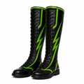 Black Neon Green Wrestling Boots – Men’s High Top Wrestling Shoes, Lightning Design, Lace Up Wrestling Gear