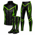 Custom Men’s Black & Neon Green Leather Wrestling Set – Vest, Pants & Boots