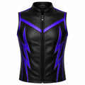 Men's Black & Purple Leather Wrestling Vest – Sleeveless Motorcycle & Performance Vest