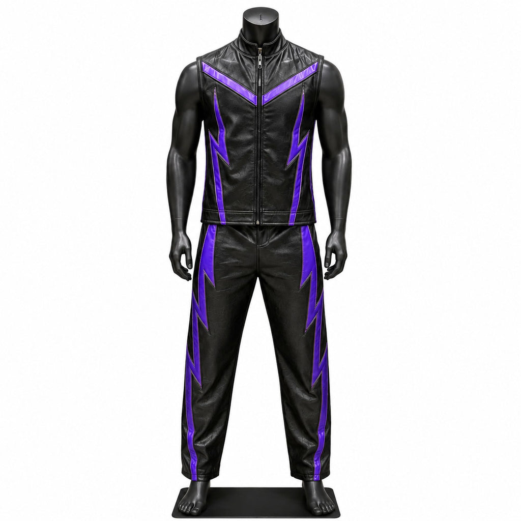 Men's Black & Purple Leather Wrestling Set – Custom Wrestling Entrance Gear