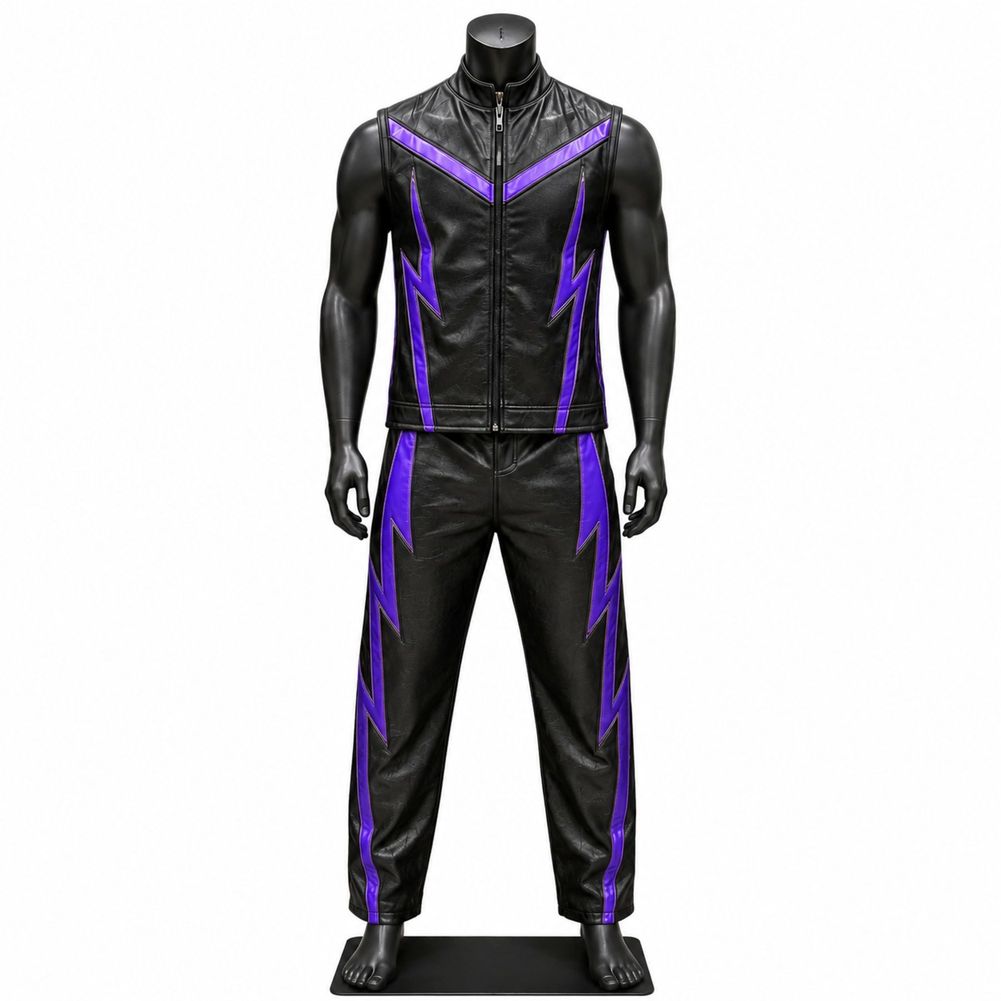 Men's Black & Purple Leather Wrestling Set – Custom Wrestling Entrance Gear