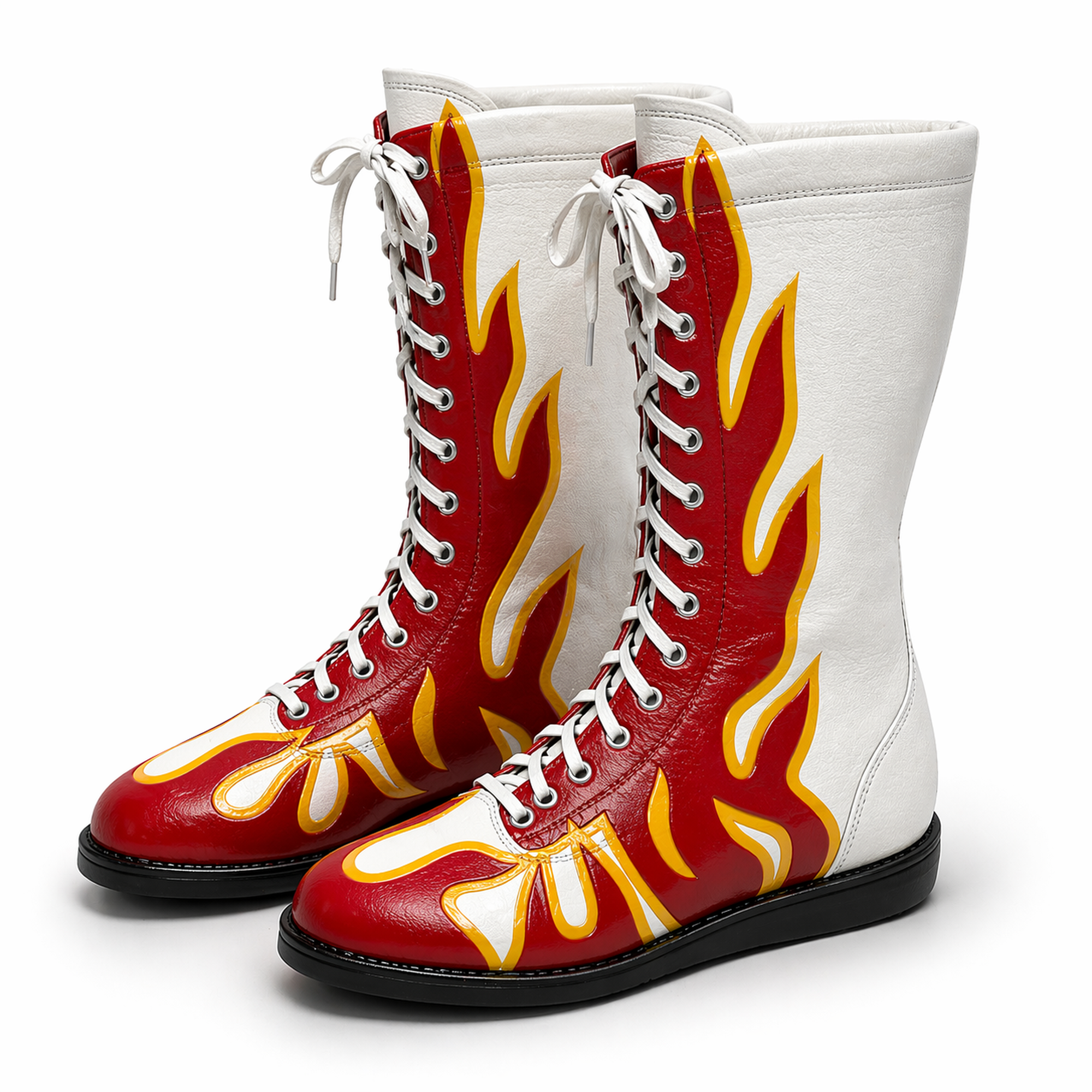 Red & White Flame Pro Wrestling Boots – High Top Wrestling Shoes