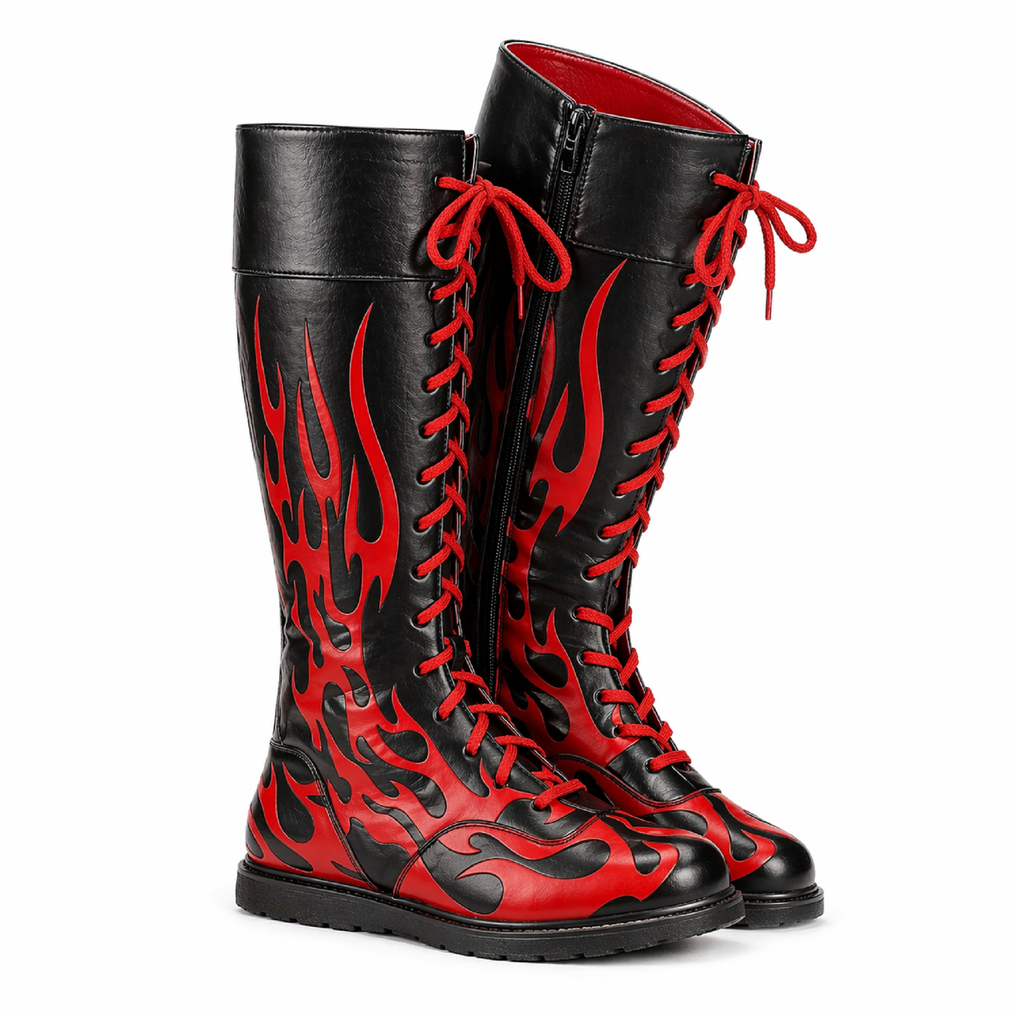 Men's Pro Wrestling Black & Red Flame Boots – High Top Wrestling Shoes
