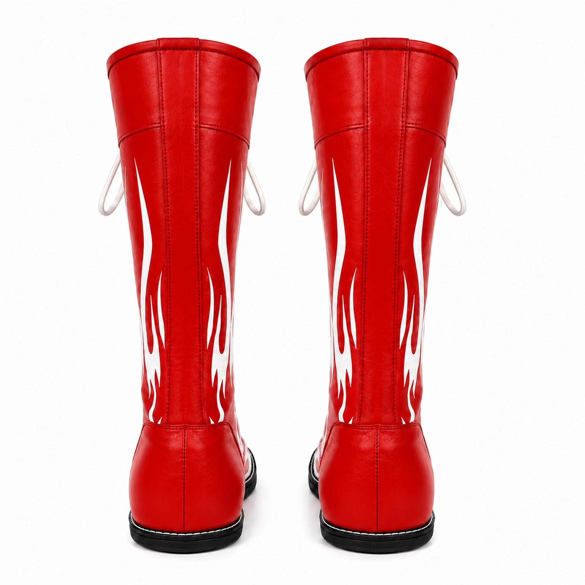 Men’s Red & White Flame Wrestling Boots – High-Top Lace-Up Wrestling Shoes