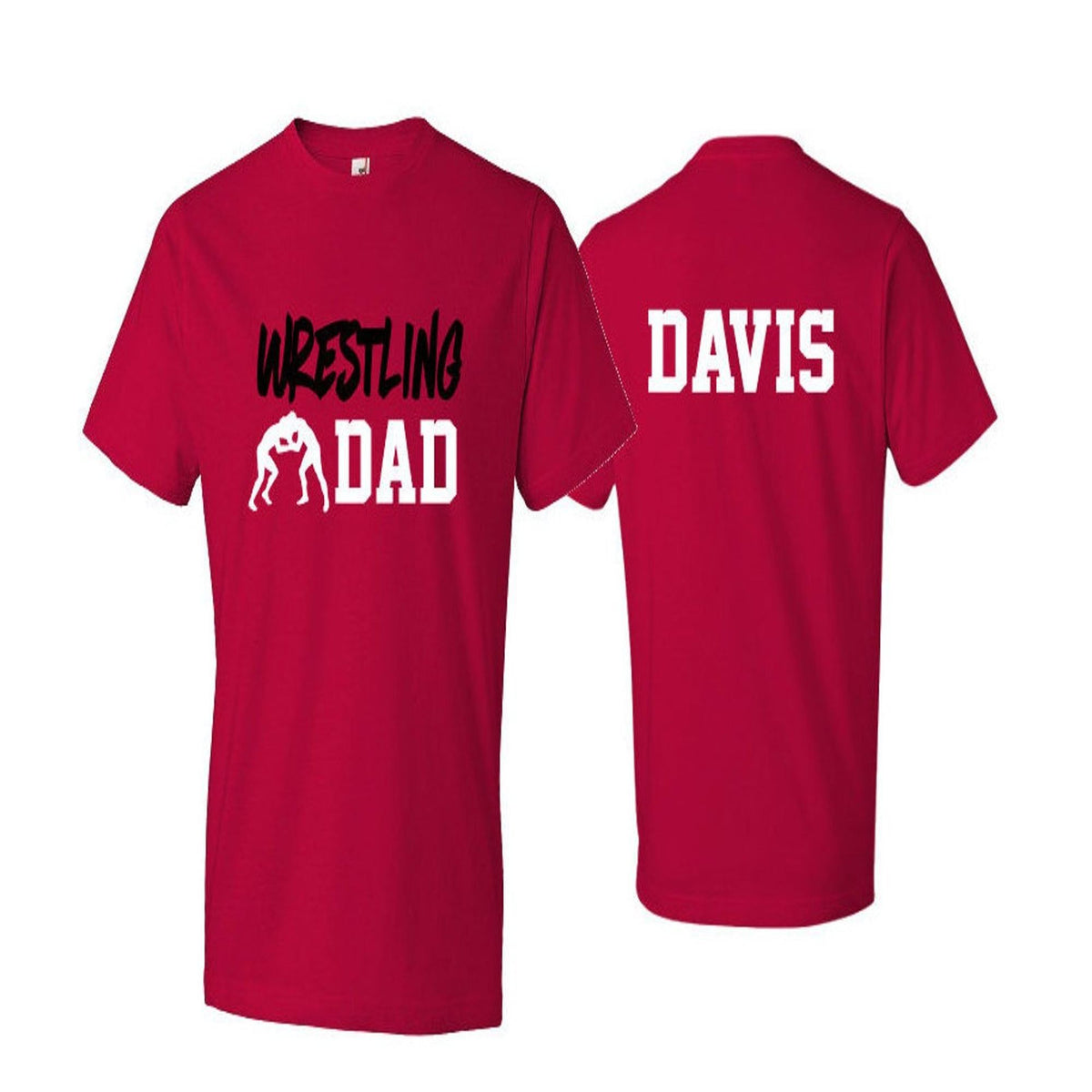 Wrestling Dad T-Shirt – Red Graphic Tee with Custom Davis Back Print