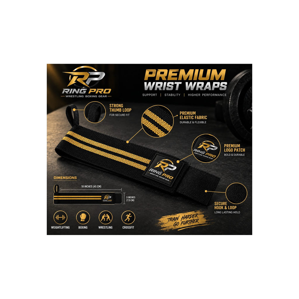 Black & Gold Wrestling Wrist Wraps – Ring Pro Training & Support Wraps