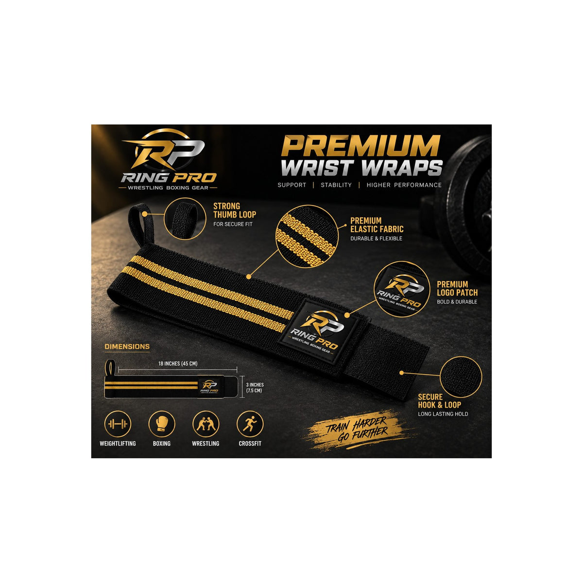 Black & Gold Wrestling Wrist Wraps – Ring Pro Training & Support Wraps