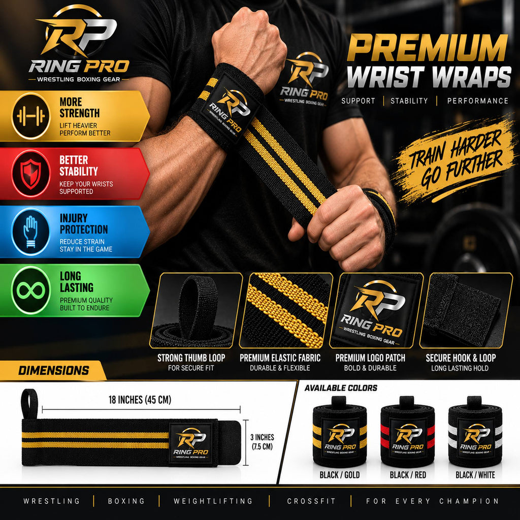 Black & Gold Wrestling Wrist Wraps – Ring Pro Training & Support Wraps
