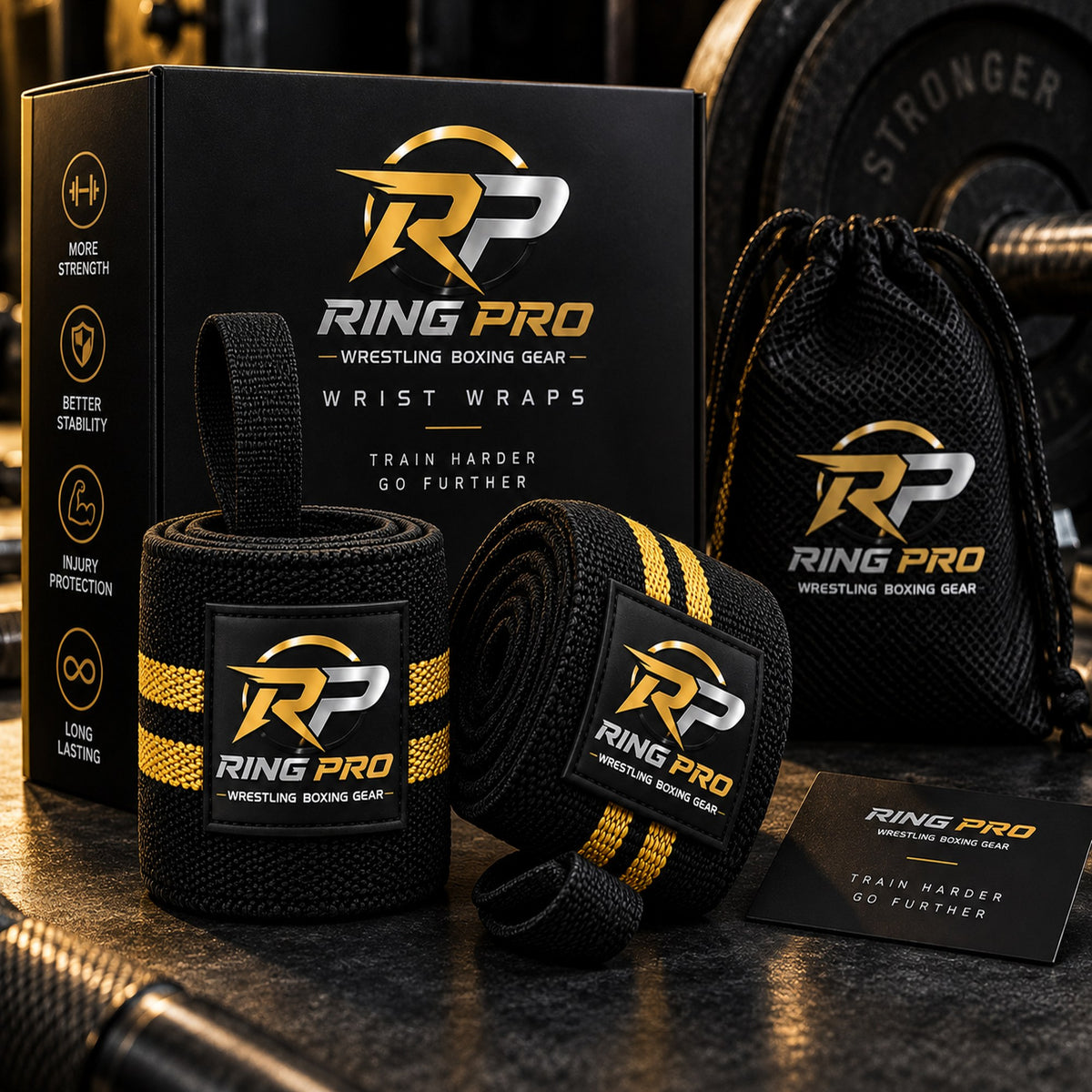 Black & Gold Wrestling Wrist Wraps – Ring Pro Training & Support Wraps