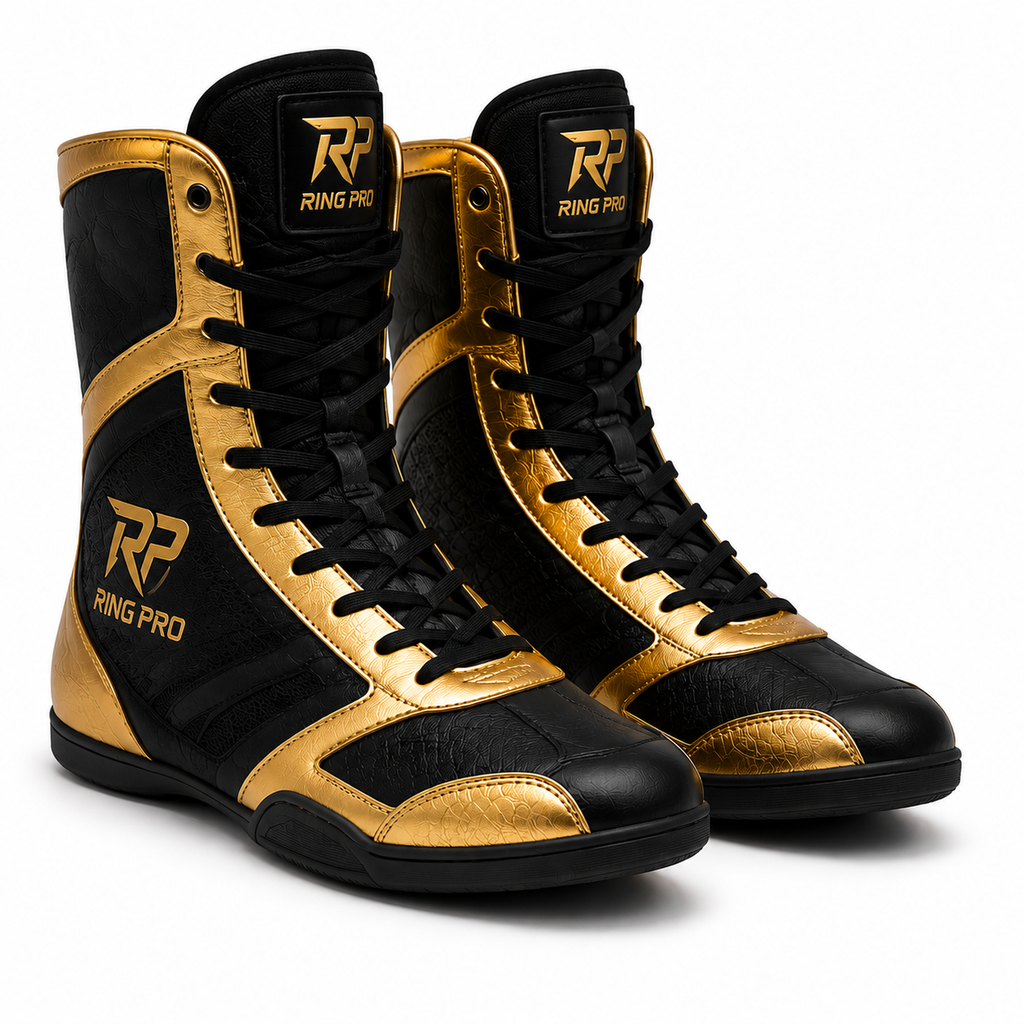 Custom Black & Gold Boxing Boots – High Top Professional Boxing Shoes
