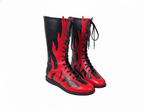 Flame Wrestling Boots – Black & Red Leather Wrestling Boots | High Top Performance Boots