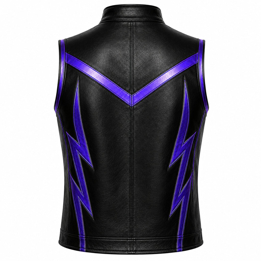 Men's Black & Purple Leather Wrestling Vest – Sleeveless Motorcycle & Performance Vest