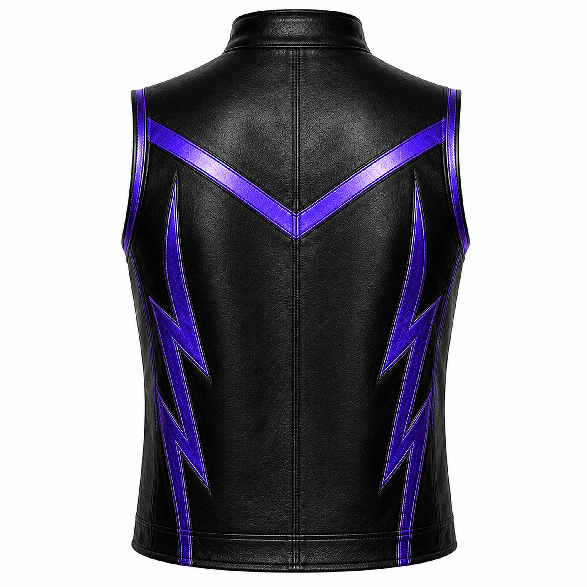 Men's Black & Purple Leather Wrestling Vest – Sleeveless Motorcycle & Performance Vest