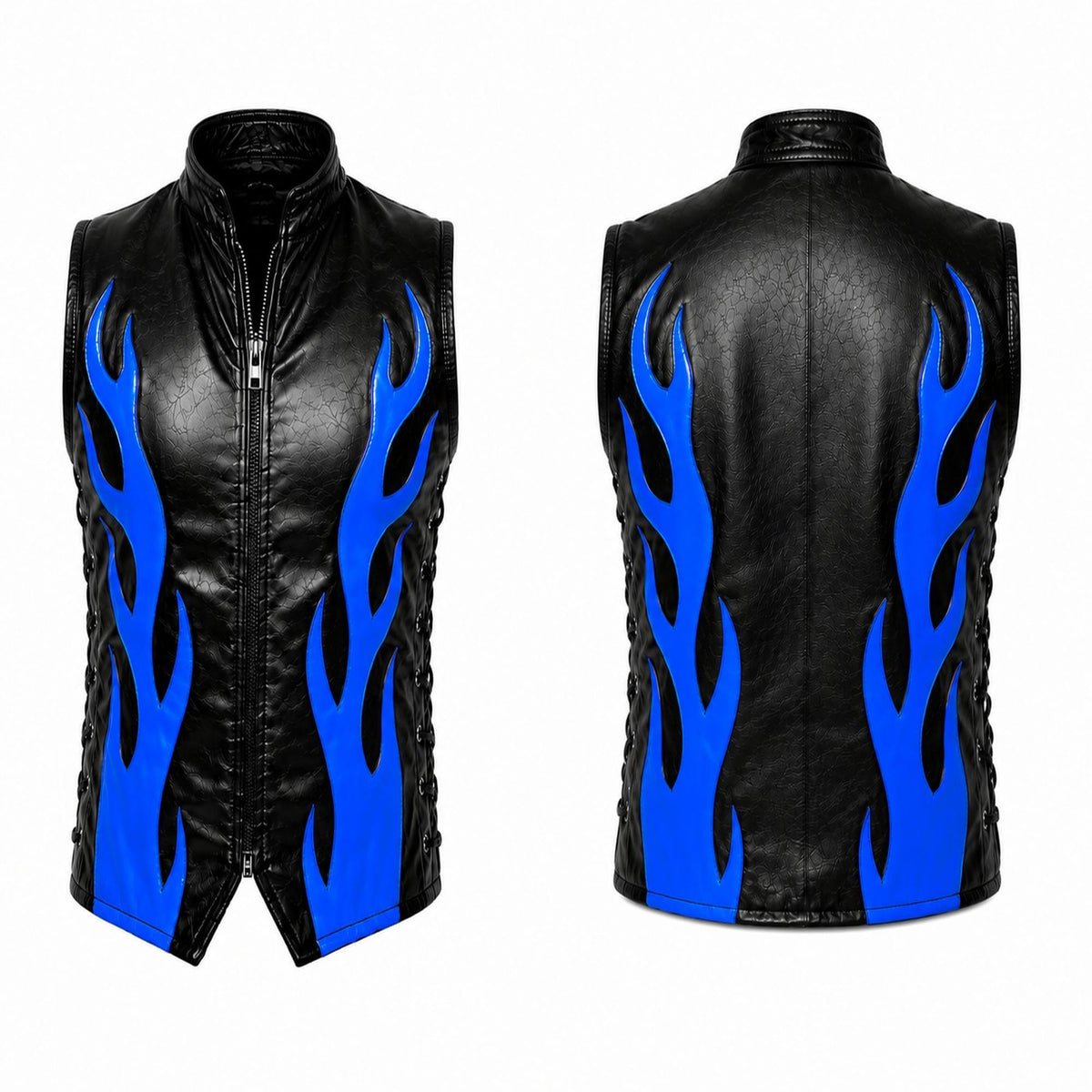 Men’s Black Blue Flame Wrestling Vest, Pro Wrestling Ring Gear