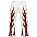 Custom Pro Wrestling White & Red Flame Leather Pants