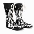 Men’s Black & White Flame Wrestling Boots – High-Top Lace-Up Wrestling Shoes