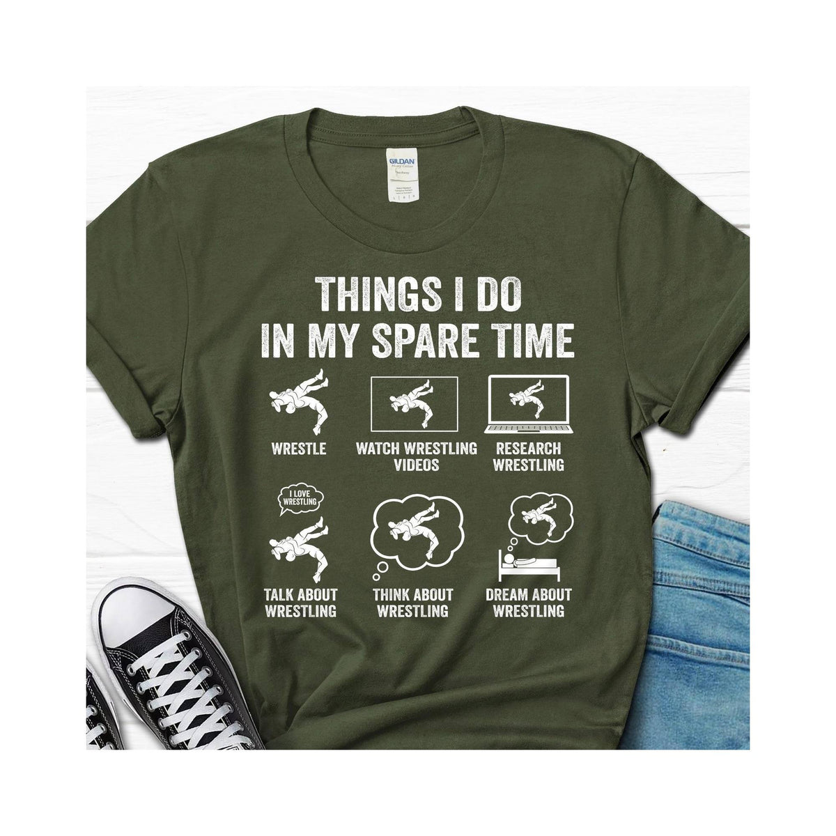 Men’s Black Wrestling T-Shirt – Things I Do in My Spare Time Wrestling Graphic Tee
