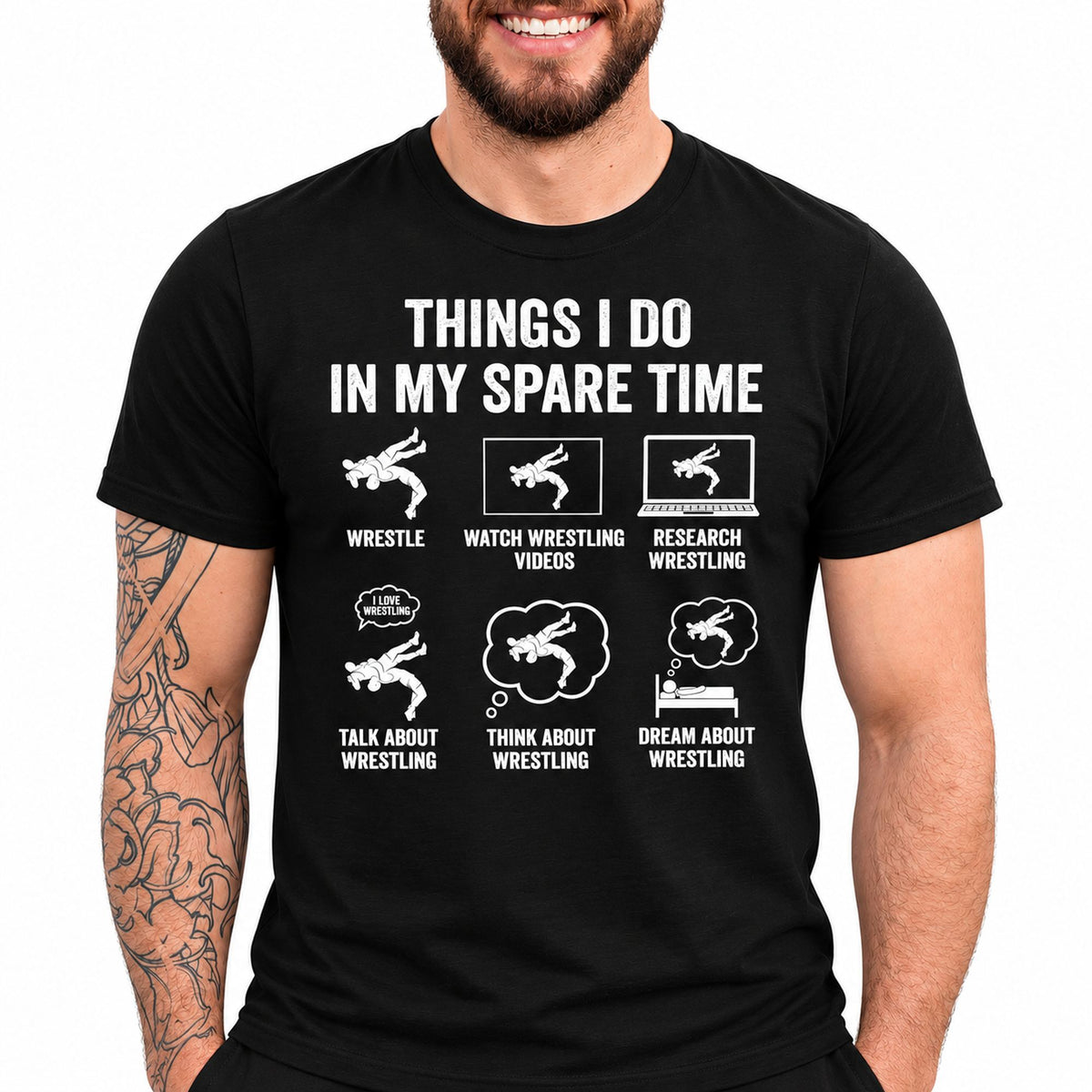 Men’s Black Wrestling T-Shirt – Things I Do in My Spare Time Wrestling Graphic Tee