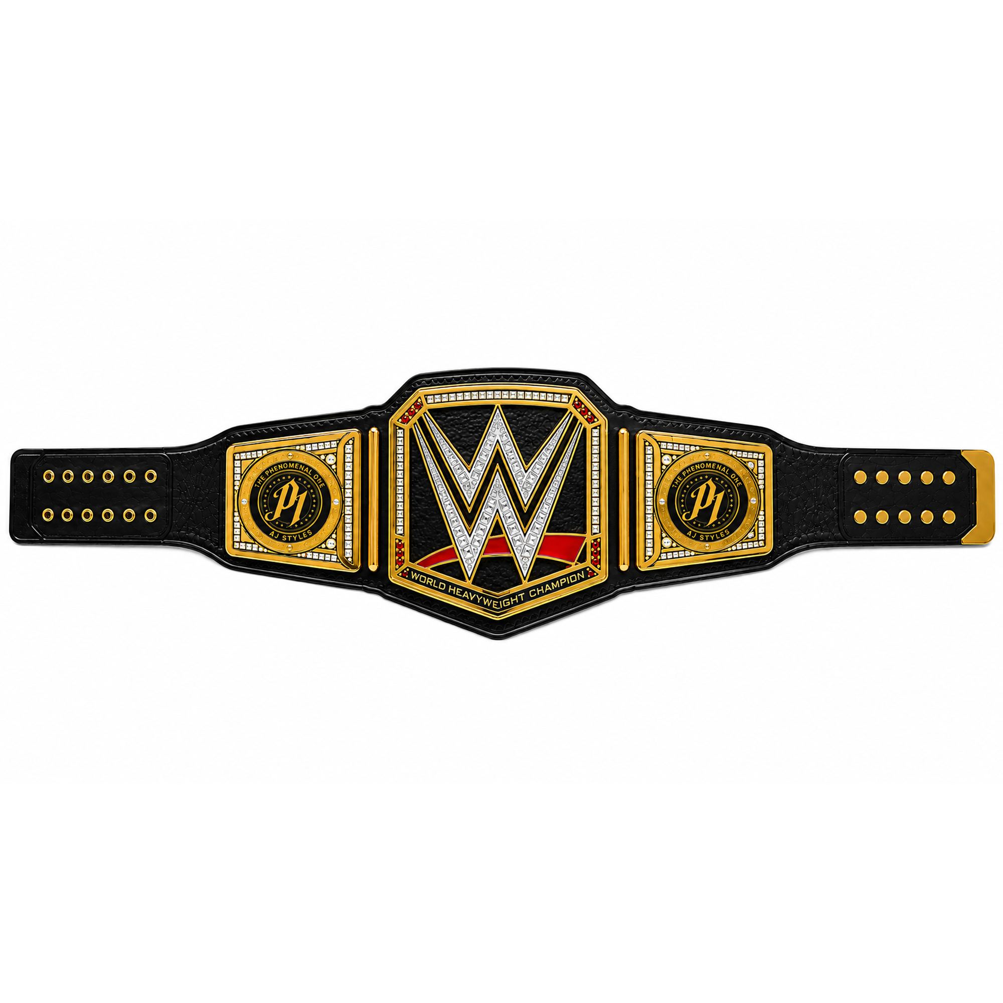 AJ Styple Side Plates on World Heavyweight Championship Wrestling Belt