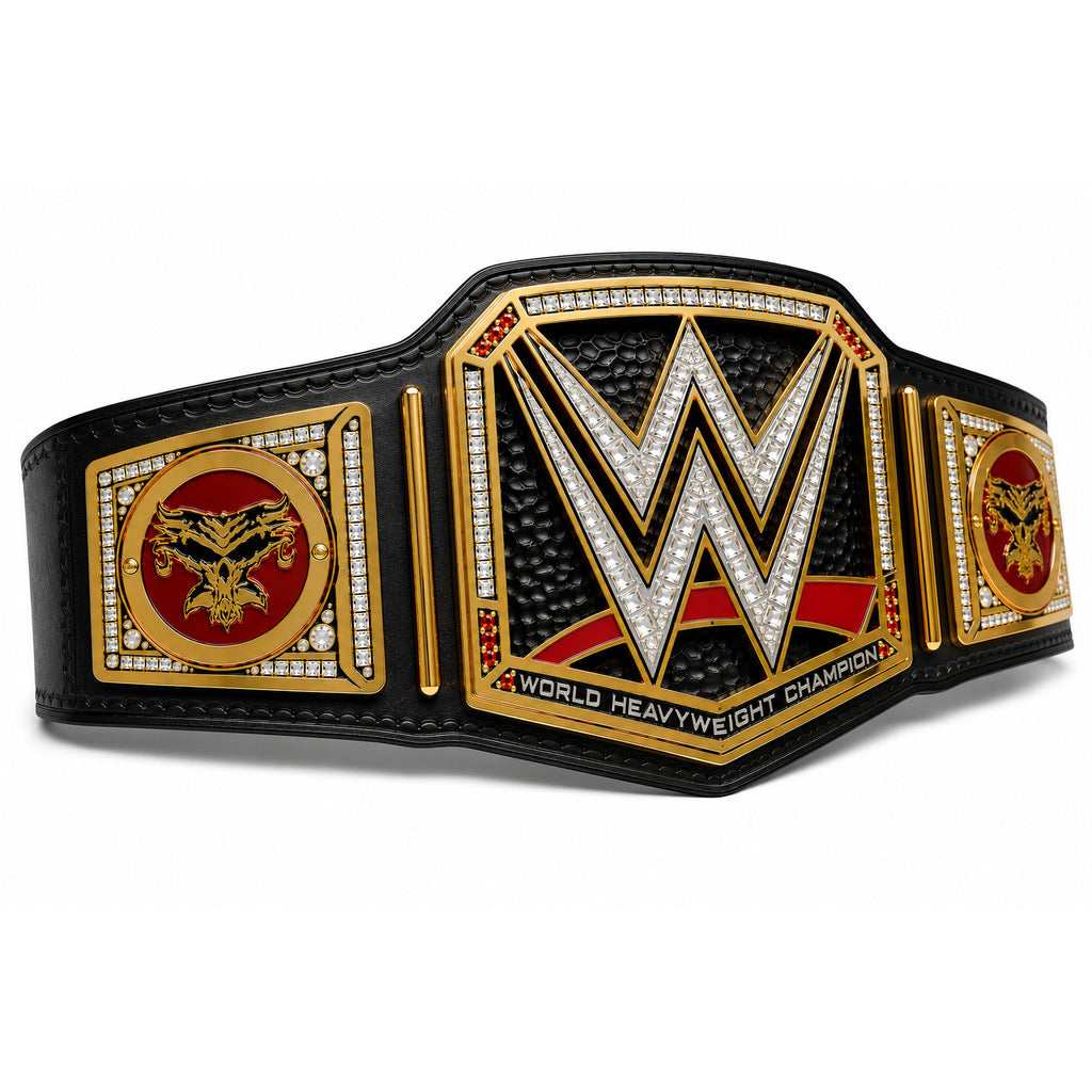 Custom World HeavyWeight Championship Wrestling Belt with brock lesnar Side Plates